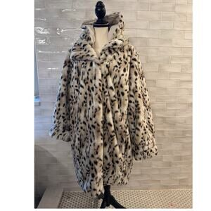 Dennis Basso 2X Reversible Quilted Faux Fur Animal Print Puffer Coat Hood NWT